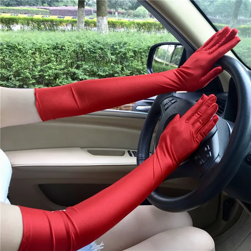 Women's Fashion Solid Color High Elasticity Mid-Length Sunscreen Gloves