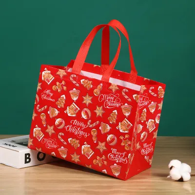 Christmas Non Woven Cartoon Santa Claus Snowman Eco Folding Storage Tote Bag