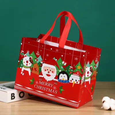 Christmas Non Woven Cartoon Santa Claus Snowman Eco Folding Storage Tote Bag