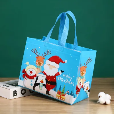 Christmas Non Woven Cartoon Santa Claus Snowman Eco Folding Storage Tote Bag
