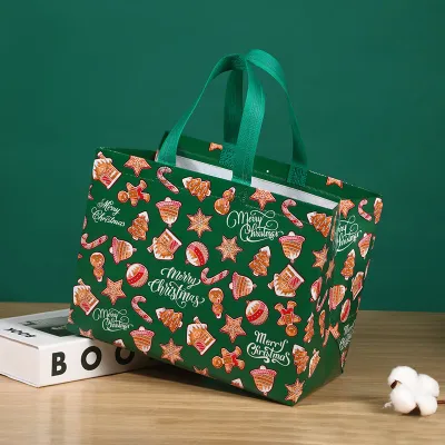 Christmas Non Woven Cartoon Santa Claus Snowman Eco Folding Storage Tote Bag