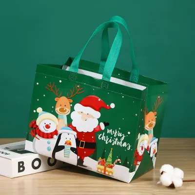 Christmas Non Woven Cartoon Santa Claus Snowman Eco Folding Storage Tote Bag