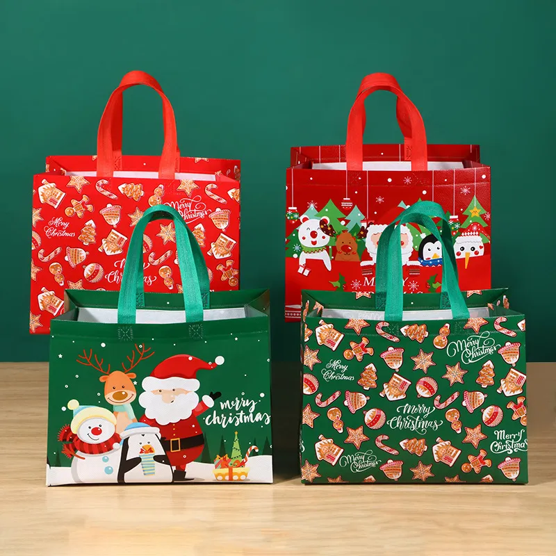 Christmas Non Woven Cartoon Santa Claus Snowman Eco Folding Storage Tote Bag