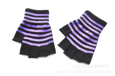 Kids Girls Boys Fashion Winter Warm Knitted Striped Fingerless Gloves