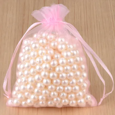 100 Pcs Solid Color Nylon Drawstring Mesh Organza Bags Jewelry Packaging