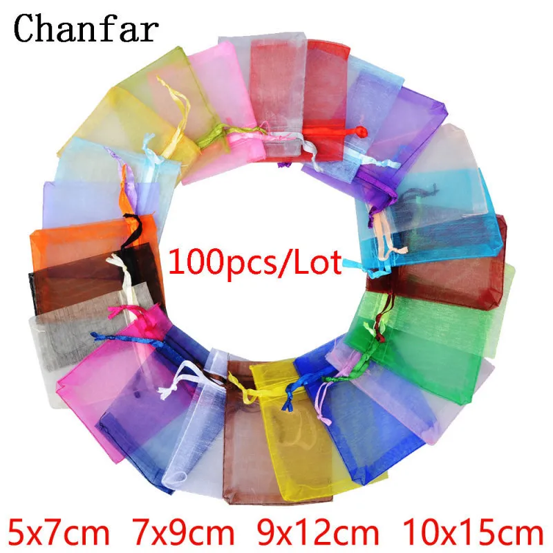 100 Pcs Solid Color Nylon Drawstring Mesh Organza Bags Jewelry Packaging