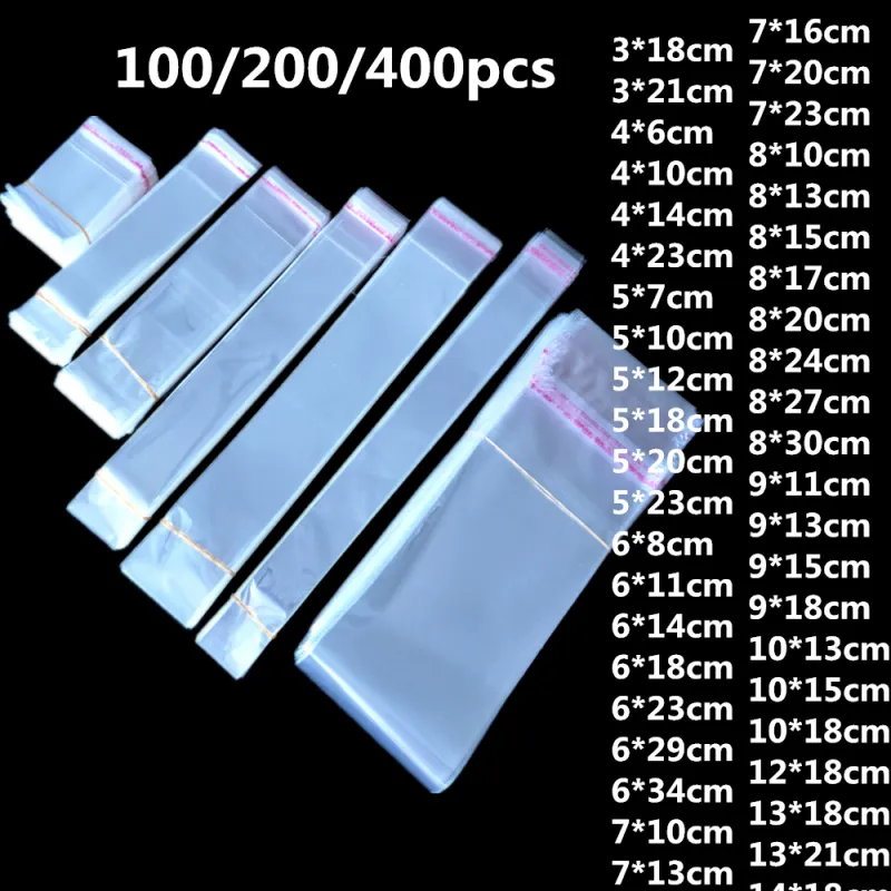 100pcs/set Transparent Plastic Self Adhesive Bag Self Sealing Pen Jewelry Candy Packing Resealable Gift Bag
