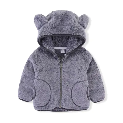 Kids Toddler Unisex Fashion Candy Coral Fleece Zip Jacket Long Sleeves Solid Color