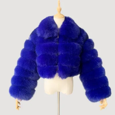 Faux Fox Fur Women Lapel Collar Long Sleeves Winter Jacket