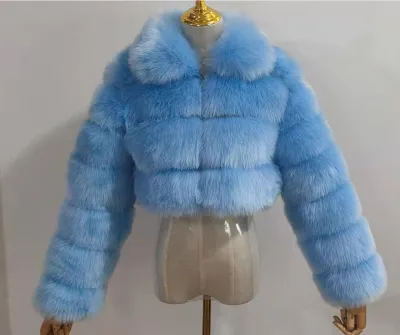 Faux Fox Fur Women Lapel Collar Long Sleeves Winter Jacket