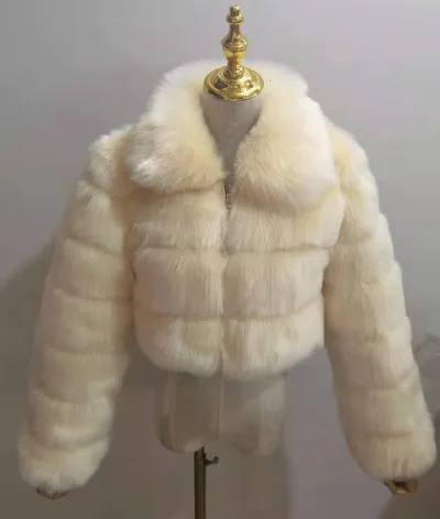 Faux Fox Fur Women Lapel Collar Long Sleeves Winter Jacket