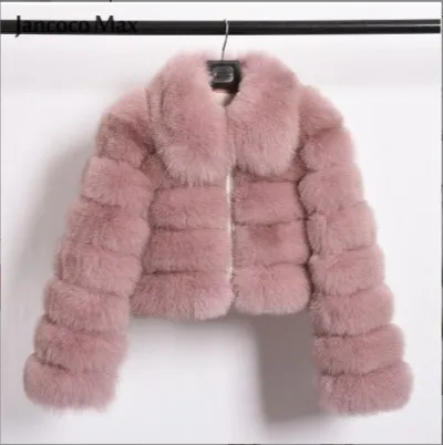 Faux Fox Fur Women Lapel Collar Long Sleeves Winter Jacket