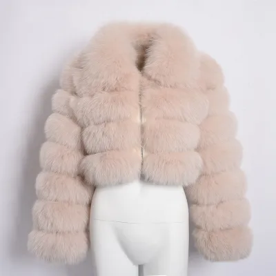 Faux Fox Fur Women Lapel Collar Long Sleeves Winter Jacket