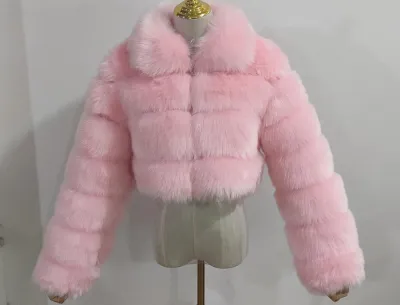Faux Fox Fur Women Lapel Collar Long Sleeves Winter Jacket