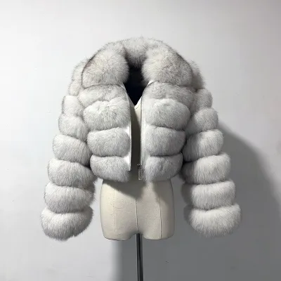 Faux Fox Fur Women Lapel Collar Long Sleeves Winter Jacket