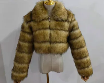 Faux Fox Fur Women Lapel Collar Long Sleeves Winter Jacket