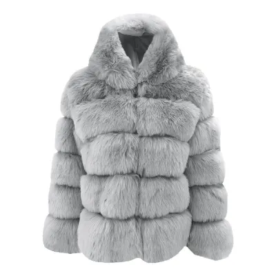 Faux Fur Hooded Women Mid-Length Coat Elegant Style Autumn Winter