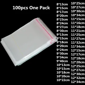 100Pcs/set Clear Plastic Self Adhesive Jewelry Accessories Candy Packing Resealable Gift Cookie Packaging Bag