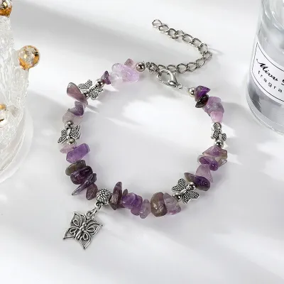 Women Fashion Colorful Butterfly Crystal Stone Elastic Bracelet