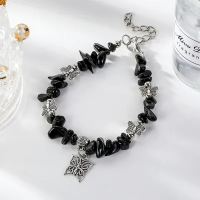 Women Fashion Colorful Butterfly Crystal Stone Elastic Bracelet
