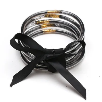 Unisex Fashion Multilayer Silicone Gold Fan Band Bracelet Set