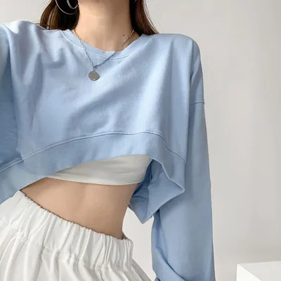 Women Casual Edgy Long Sleeve Solid Color Crop Top
