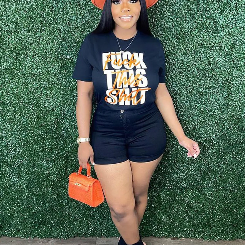 Women Casual Loose Plus Size Round Neck Short-sleeved Graphic Letter Printed T-shirt