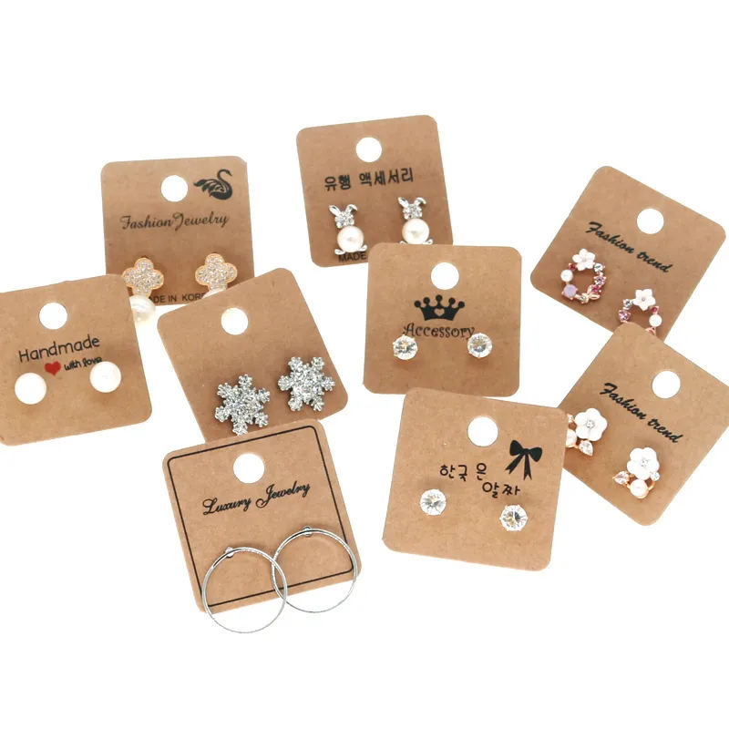 100pcs 4x4cm Kraft Paper Earrings Jewelry Packaging Cardboard