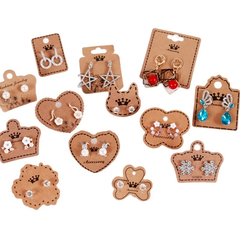 100pcs/set Vintage Kraft Paper Earrings Packaging Jewelry Display Card