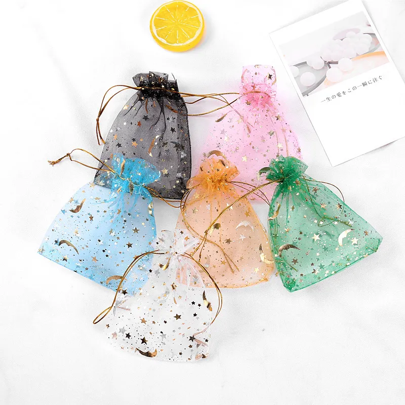 100pcs/set Star Moon Gauze Drawstring Mesh Jewelry Gift Packaging Bag