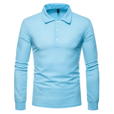 Men Casual Solid Color Lapel Long Sleeve Slim Fit Polo Shirt