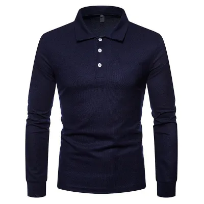 Men Casual Solid Color Lapel Long Sleeve Slim Fit Polo Shirt