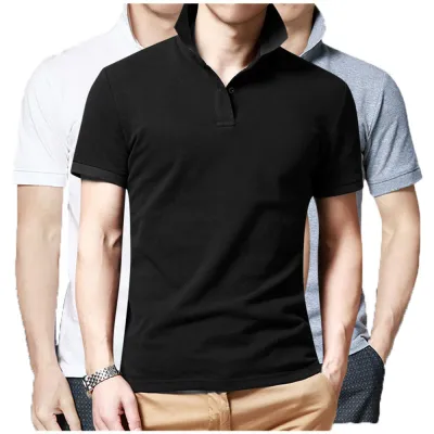 Men Fashion Casual Solid Color Lapel Short Sleeved Polo Shirt