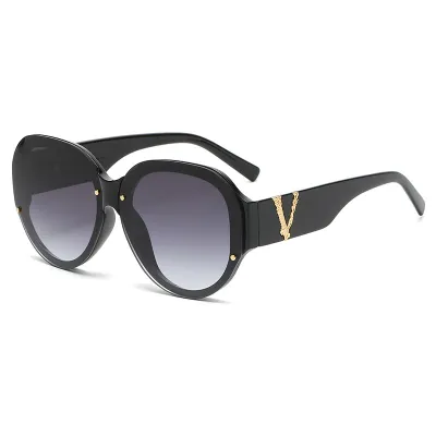 Women's Fashion Large Oval Frame Rice Nail Sunglasses PC Lens