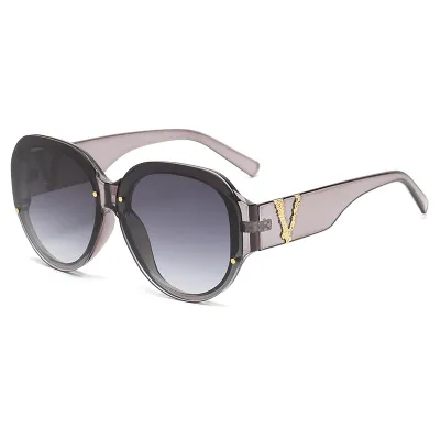 Women's Fashion Large Oval Frame Rice Nail Sunglasses PC Lens