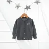 Back Letter Embroidered Kids Cardigan Grey