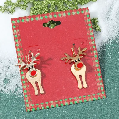 Women Fashion Cute Christmas Oil Drop Simulation Snowflake Elk Stud Earrings