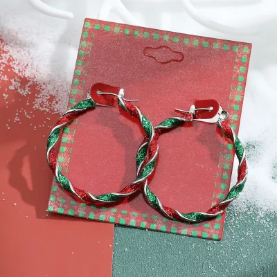Women Fashion Cute Christmas Oil Drop Simulation Snowflake Elk Stud Earrings