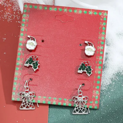 Women Fashion Cute Christmas Oil Drop Simulation Snowflake Elk Stud Earrings