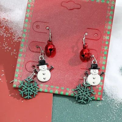 Women Fashion Cute Christmas Oil Drop Simulation Snowflake Elk Stud Earrings
