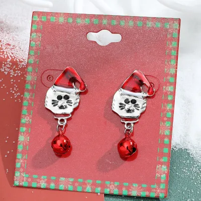 Women Fashion Cute Christmas Oil Drop Simulation Snowflake Elk Stud Earrings