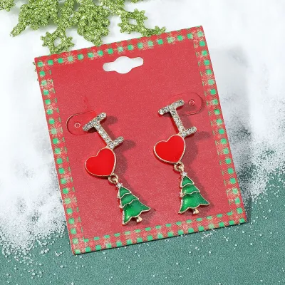 Women Fashion Cute Christmas Oil Drop Simulation Snowflake Elk Stud Earrings