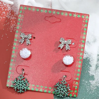 Women Fashion Cute Christmas Oil Drop Simulation Snowflake Elk Stud Earrings