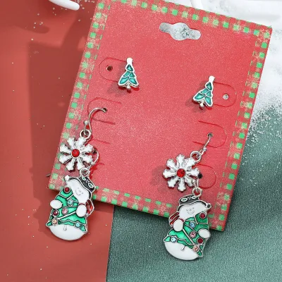 Women Fashion Cute Christmas Oil Drop Simulation Snowflake Elk Stud Earrings