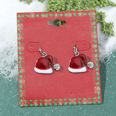 Women Fashion Cute Christmas Oil Drop Simulation Snowflake Elk Stud Earrings