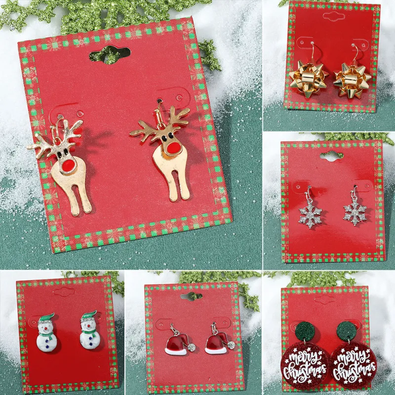 Women Fashion Cute Christmas Oil Drop Simulation Snowflake Elk Stud Earrings