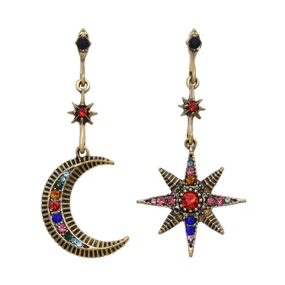 Women Fashion Exaggerated Alloy Sun Moon Diamond Drop Earrings