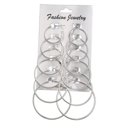 Women's Fashion Exaggerated Round Geometric Metal 6 Pairs Set Earrings
