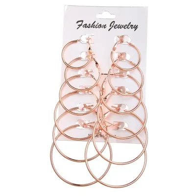 Women's Fashion Exaggerated Round Geometric Metal 6 Pairs Set Earrings