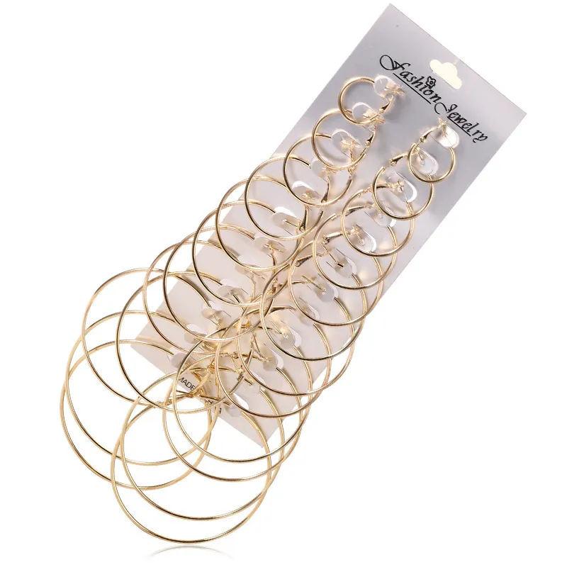 Women's Fashion Exaggerated Round Geometric Metal 6 Pairs Set Earrings